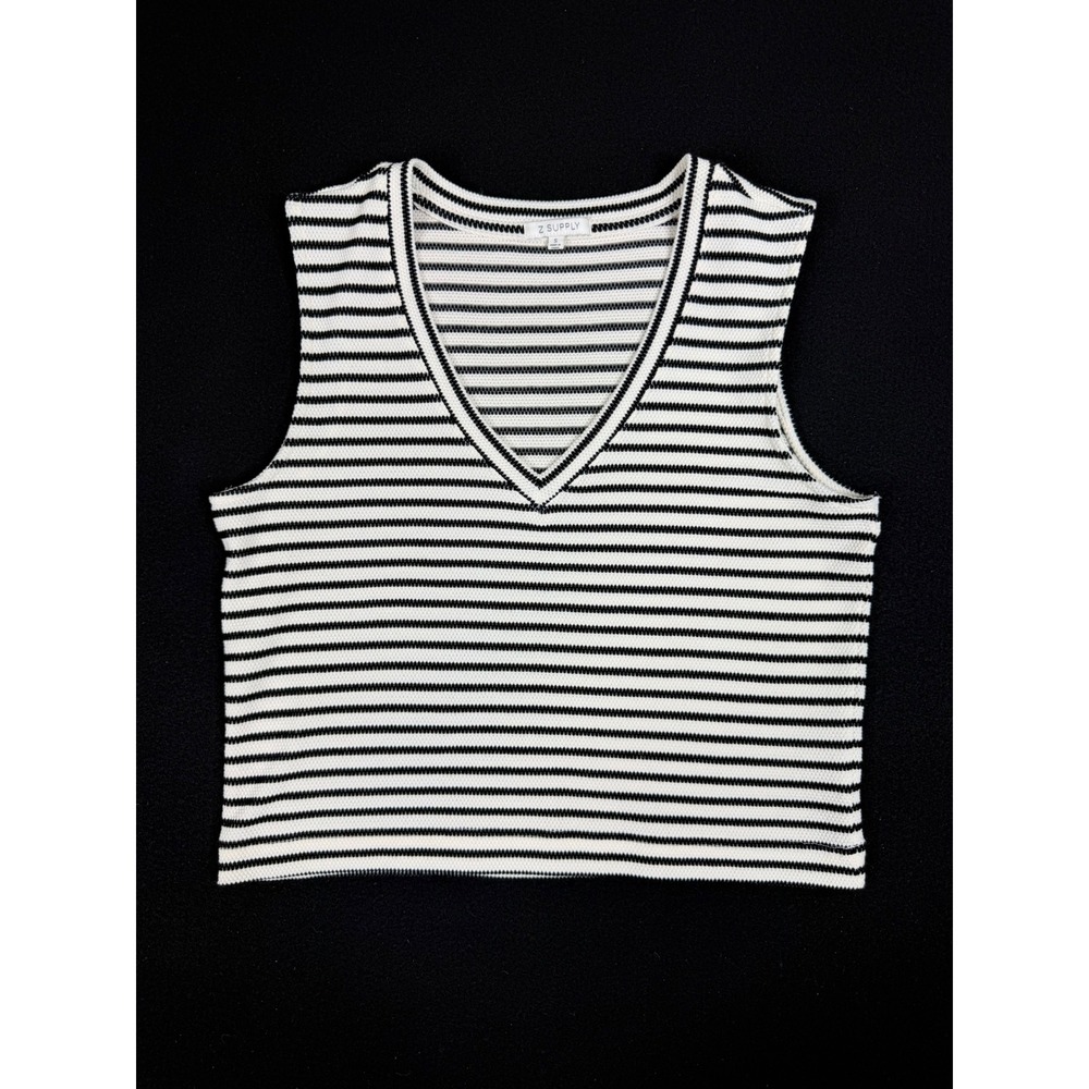 Z Supply Womens Black White Striped V-Neck Knit Sweater Vest Tank Size S